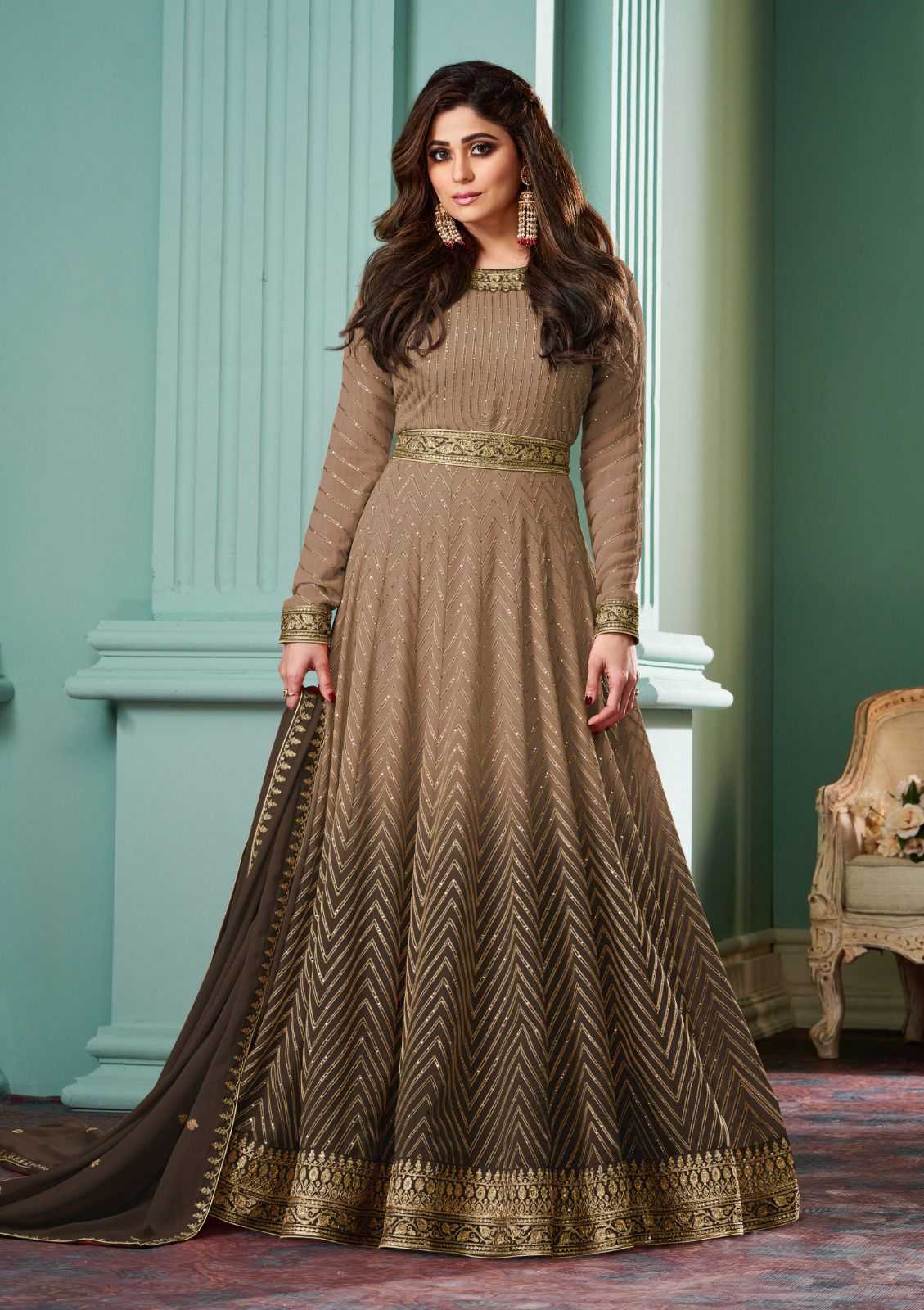 aashirwad creation alizza shaded colors georgette classic full stitch gown style dress                  