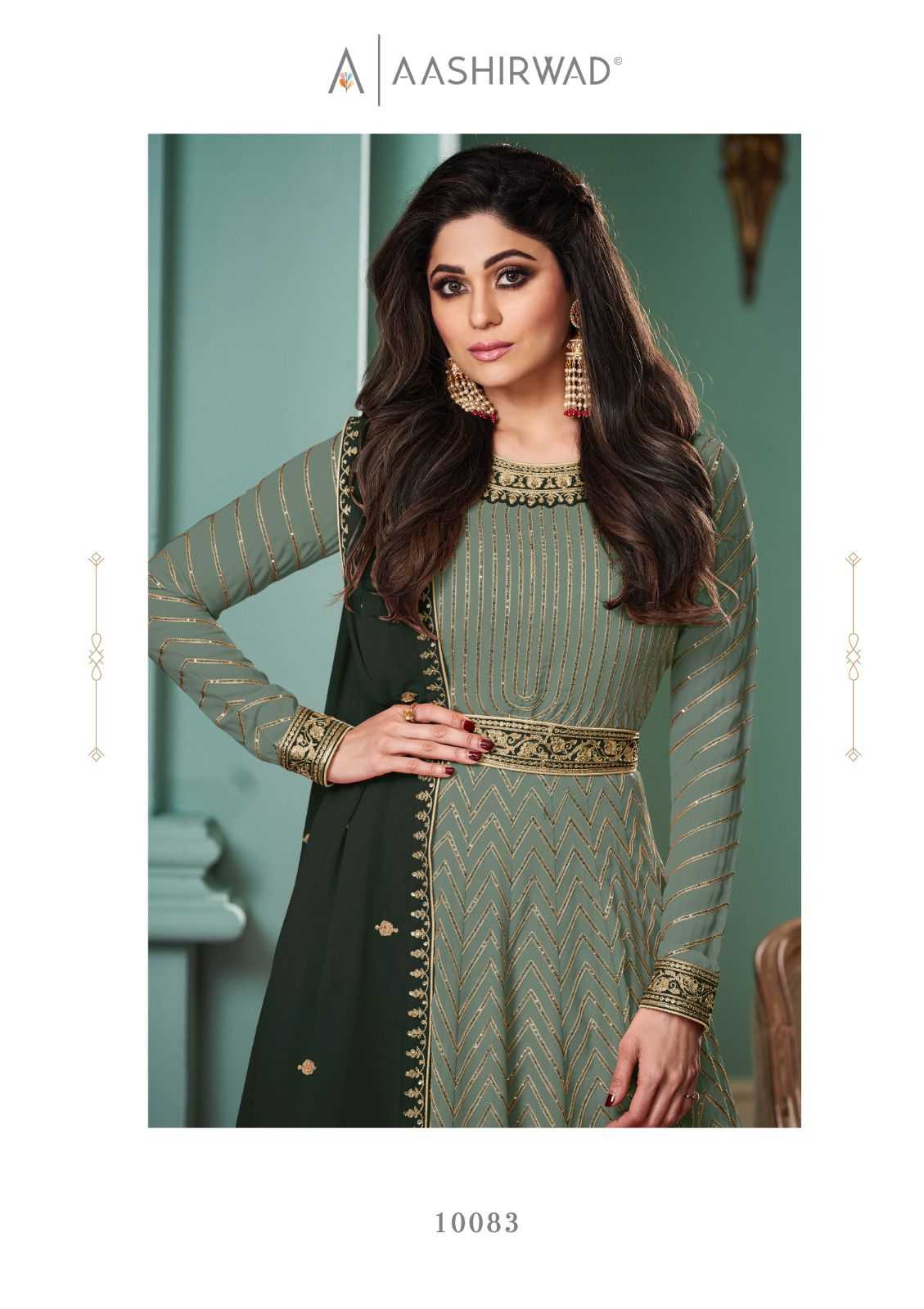 aashirwad creation alizza shaded colors georgette classic full stitch gown style dress                  
