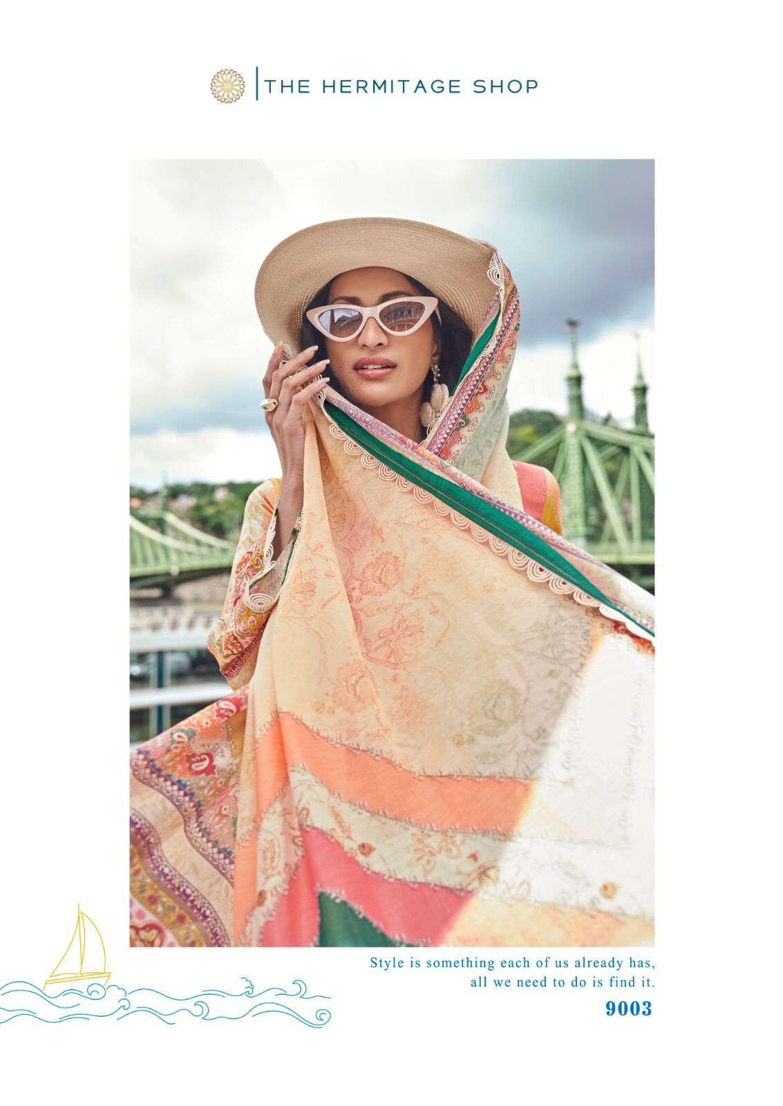 azaa by the hermitage classic look printed 3pcs dress material