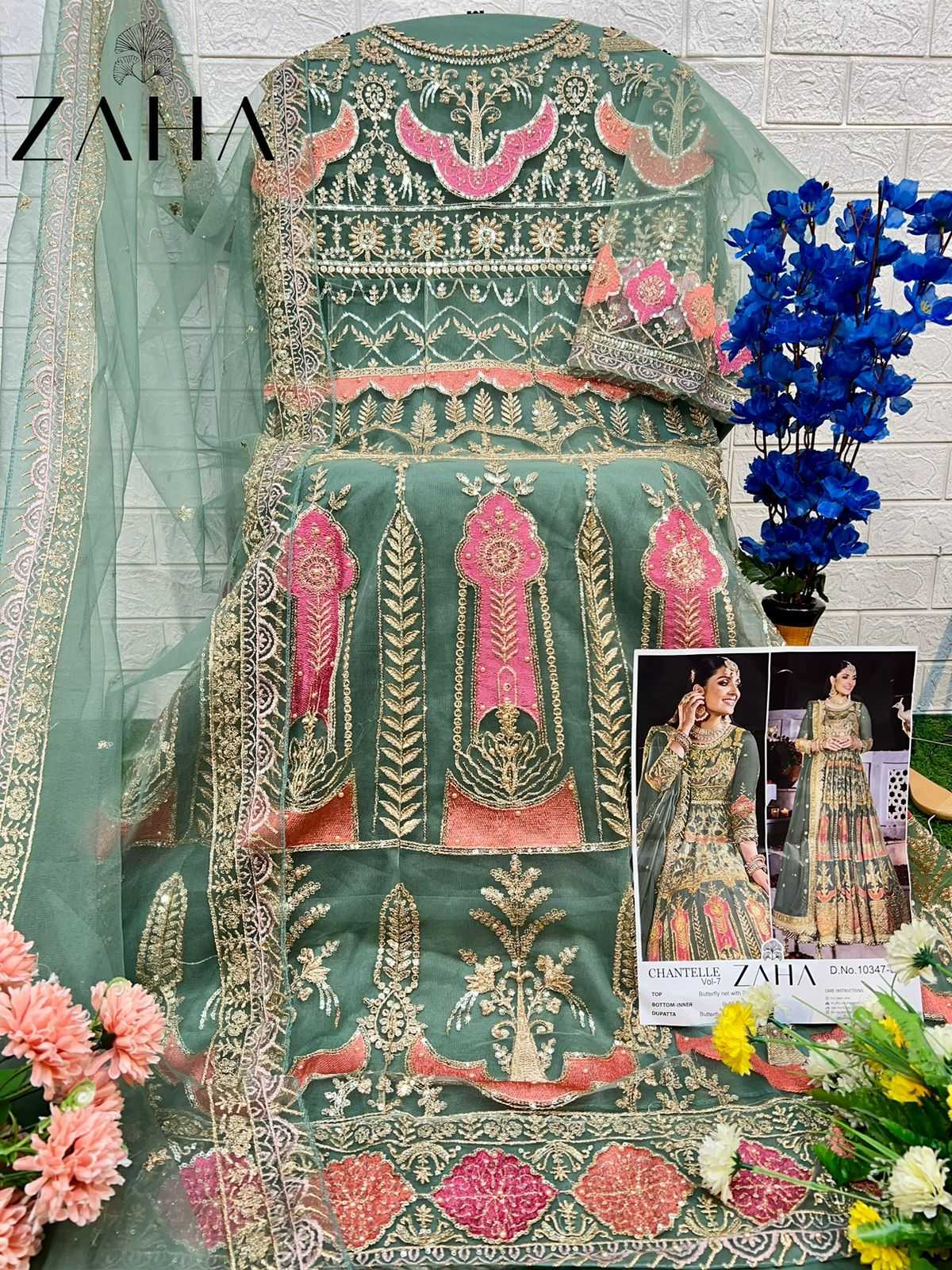 chantelle vol 7 by zaha amazing work butterfly net full stitch big size pakistani suits