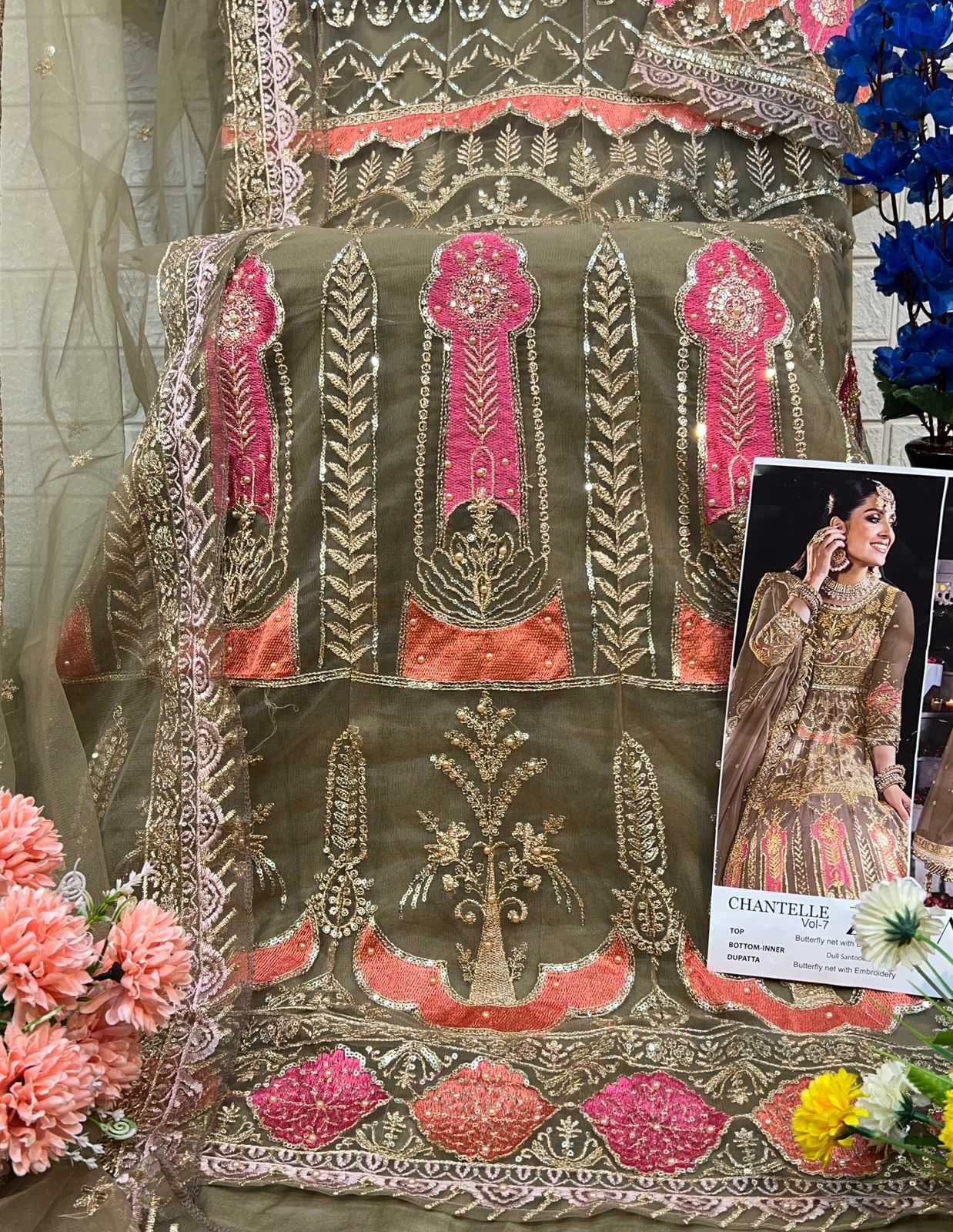 chantelle vol 7 by zaha amazing work butterfly net full stitch big size pakistani suits