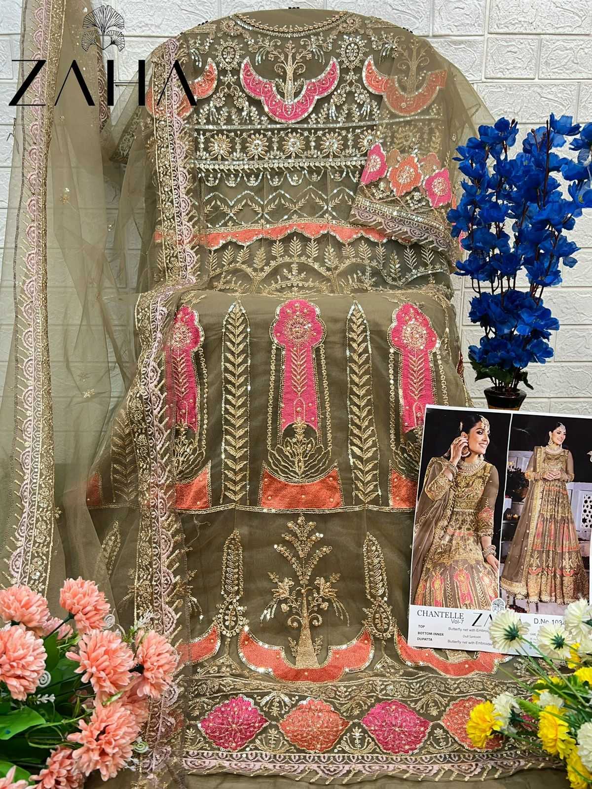 chantelle vol 7 by zaha amazing work butterfly net full stitch big size pakistani suits
