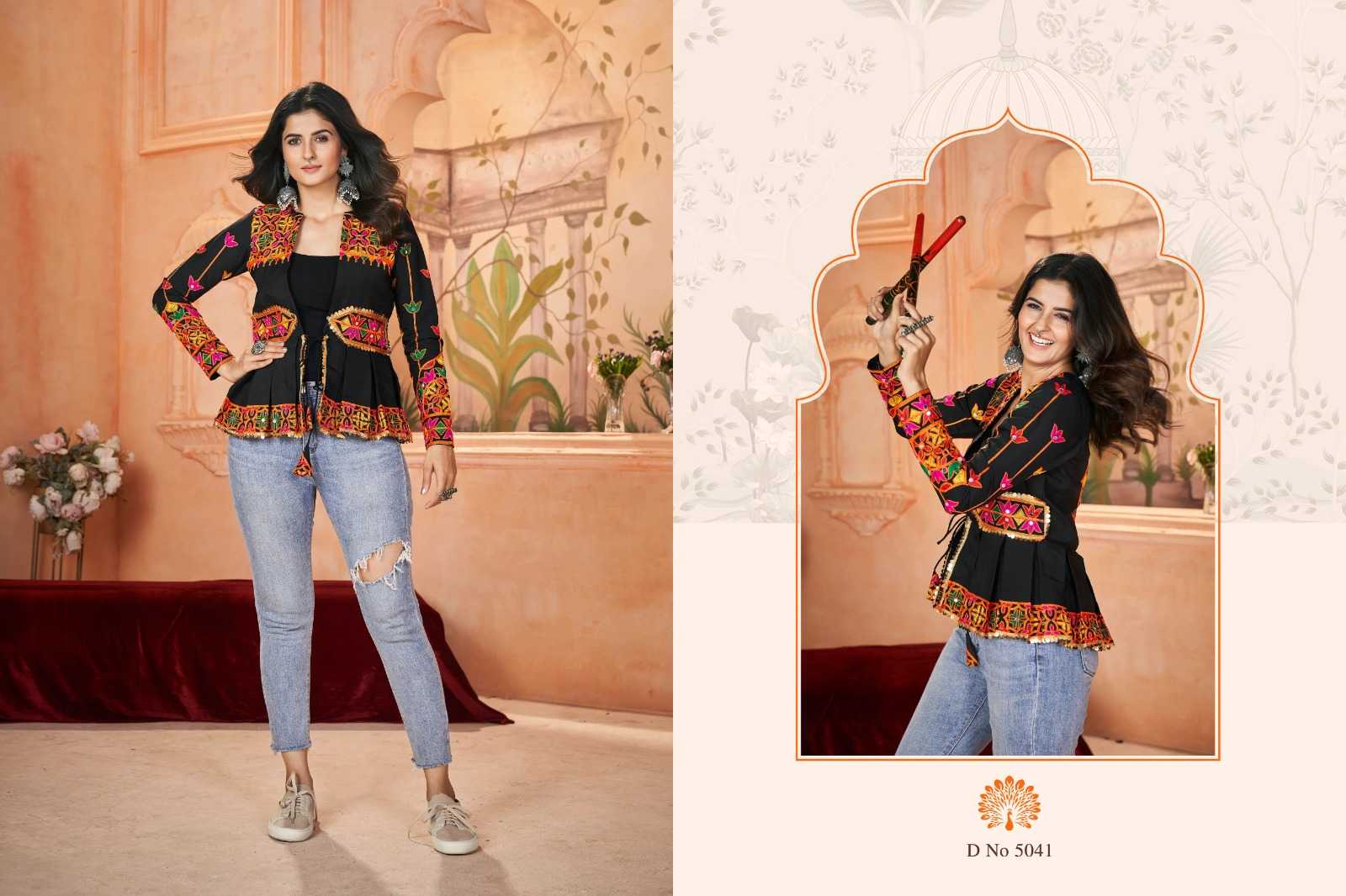 flory vol 48 by shubhkala fancy embroidered work full stitch navratri short kurti 