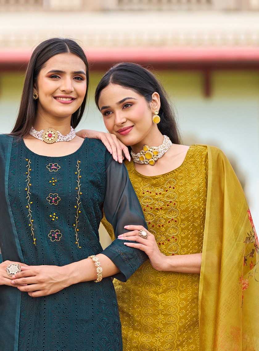 sundari vol 1 by radhika lifestyle organza handwork full stitch big size suit 