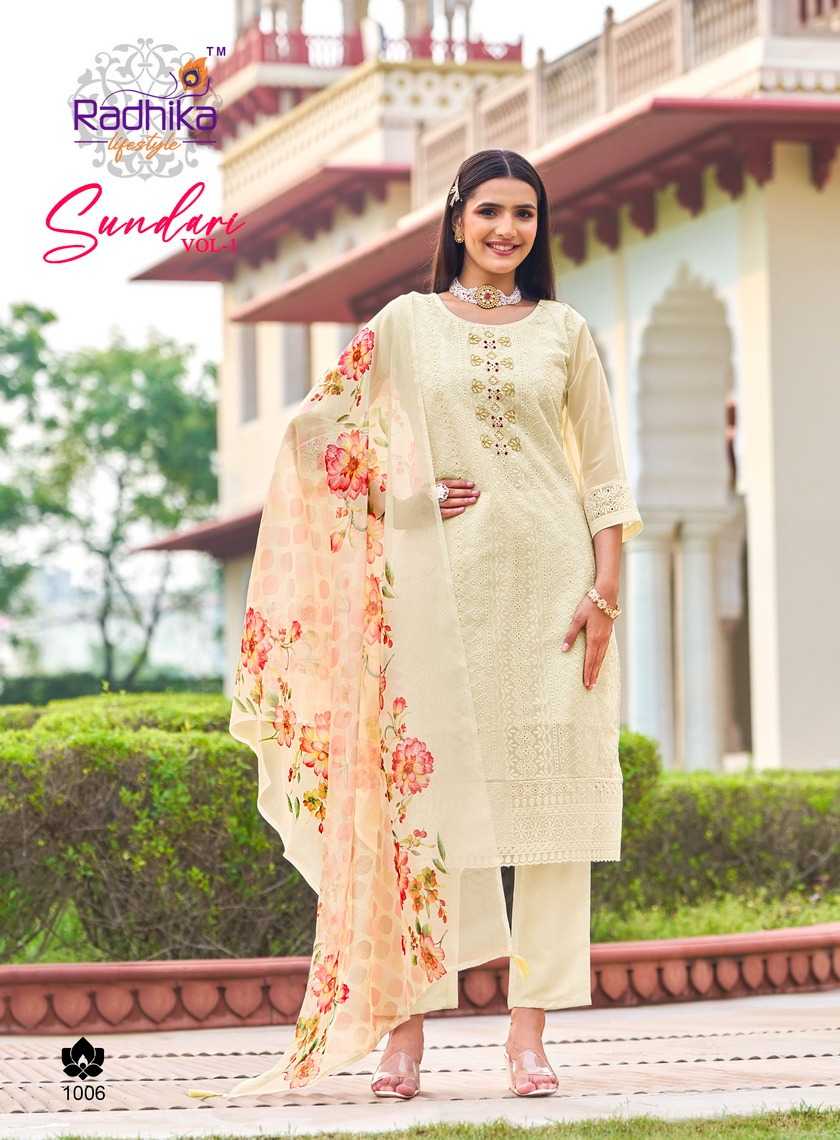 sundari vol 1 by radhika lifestyle organza handwork full stitch big size suit 