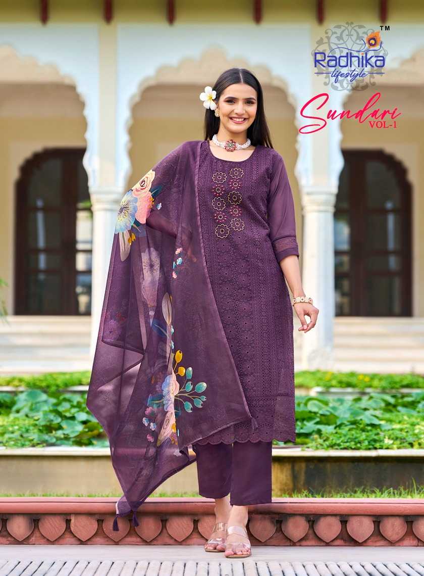 sundari vol 1 by radhika lifestyle organza handwork full stitch big size suit 