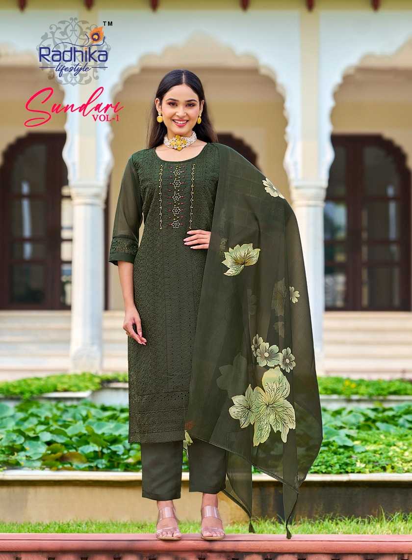 sundari vol 1 by radhika lifestyle organza handwork full stitch big size suit 