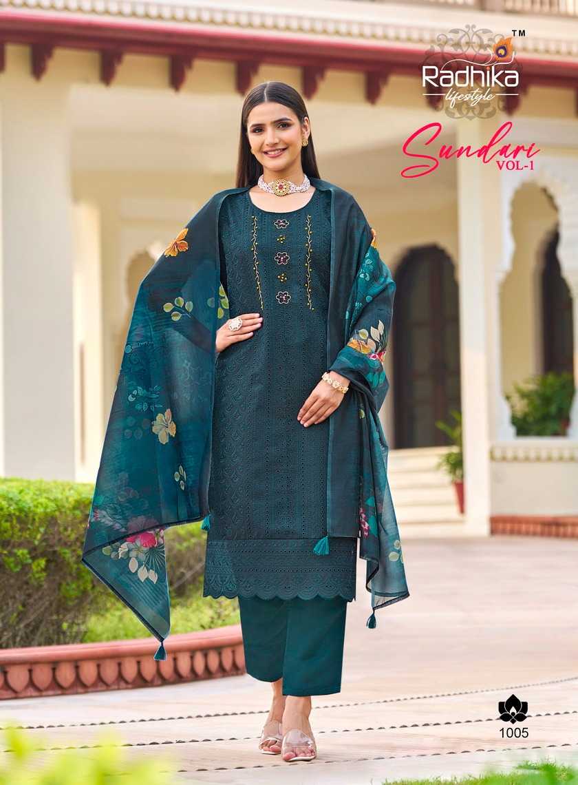 sundari vol 1 by radhika lifestyle organza handwork full stitch big size suit 