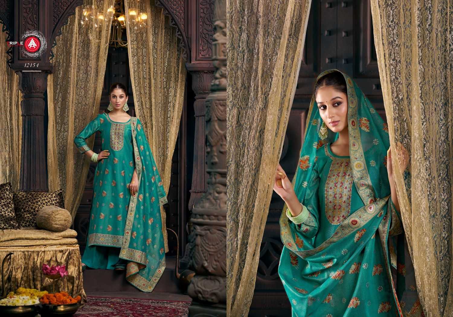 taniya by triple a viscose simmer silk minakari work big size ladies suit 
