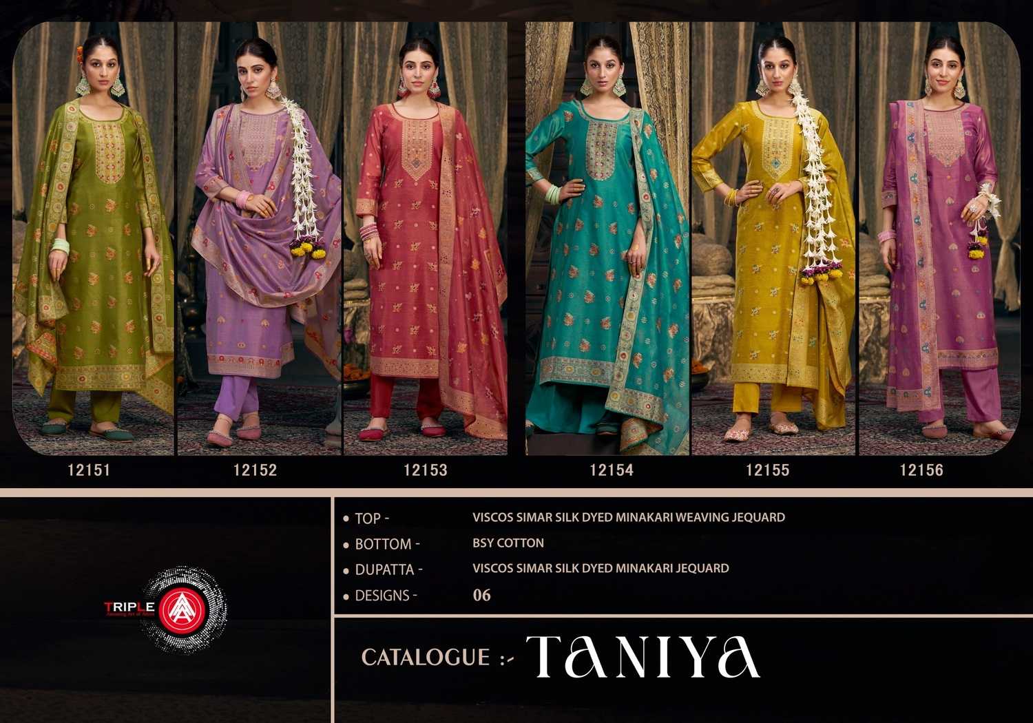 taniya by triple a viscose simmer silk minakari work big size ladies suit 