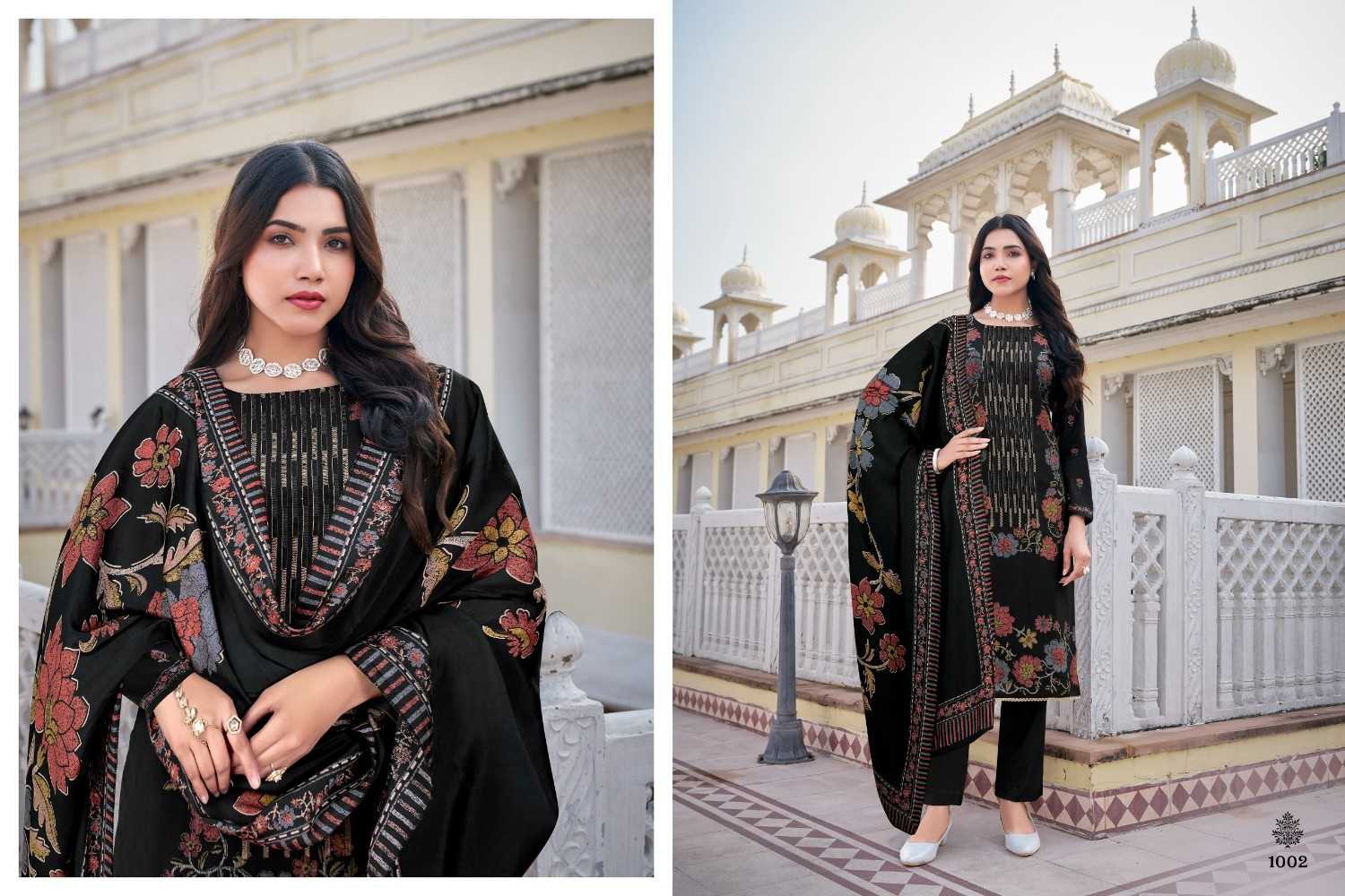 vp shehnaz muslin print embroidery work readymade big size 3pcs dress