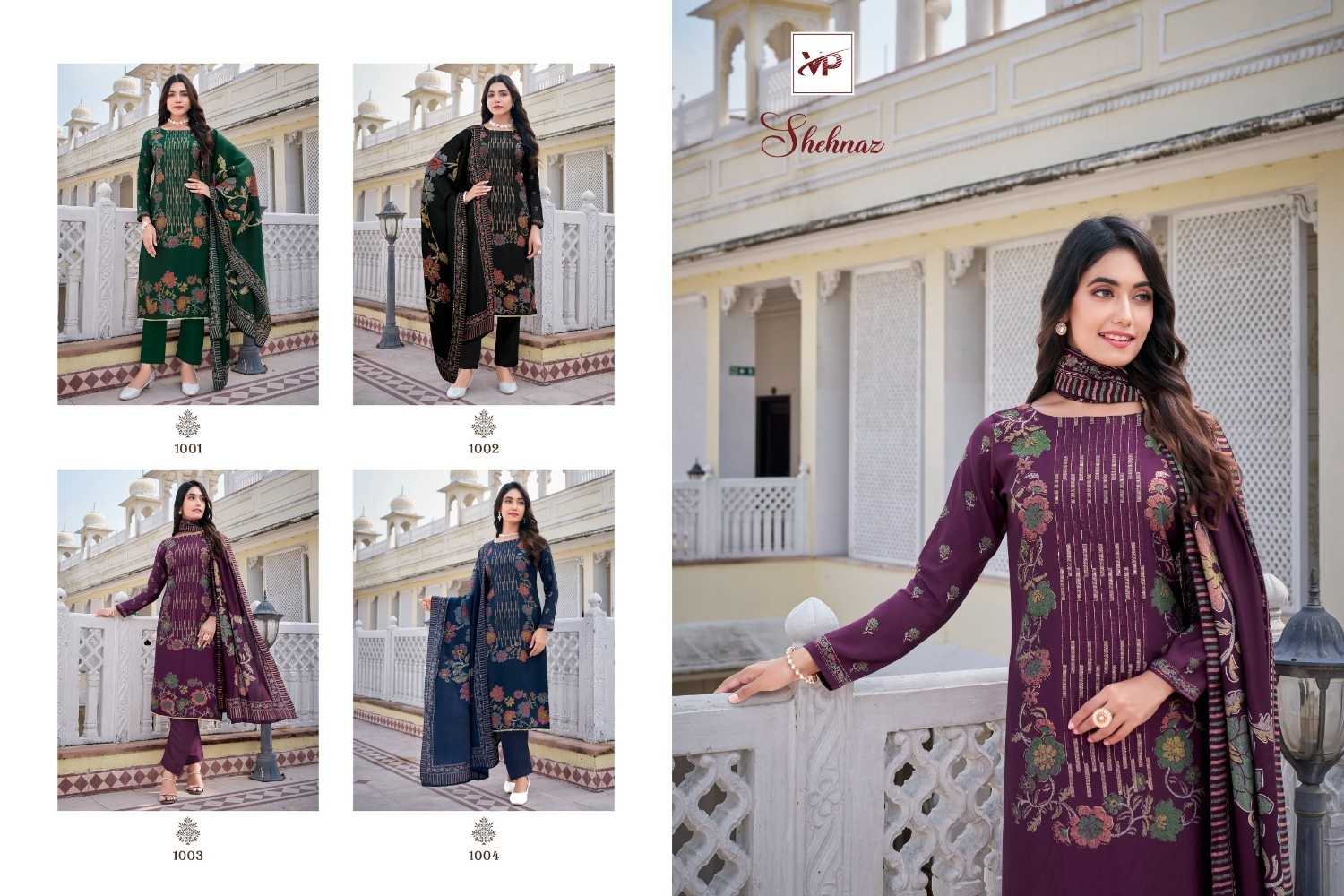 vp shehnaz muslin print embroidery work readymade big size 3pcs dress