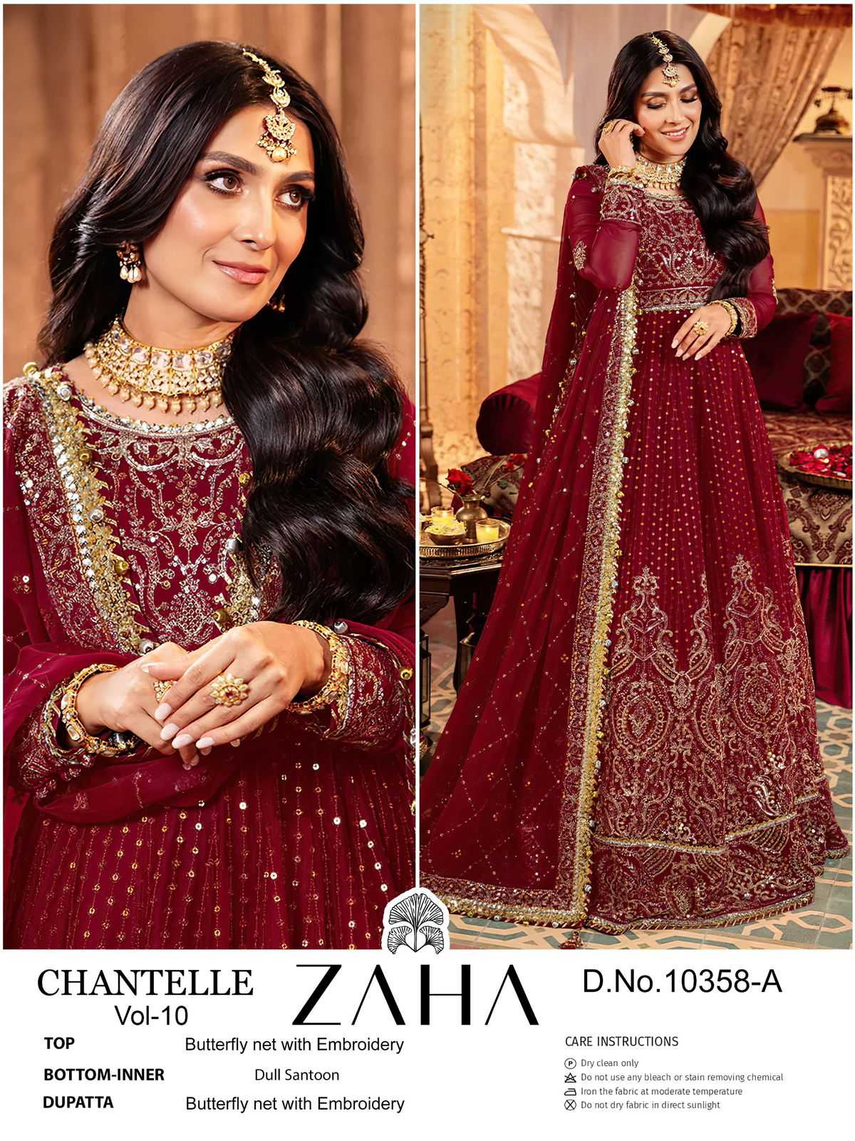 zaha chantelle vol 10 readymade moti work designer big size pakistani 3pcs dress