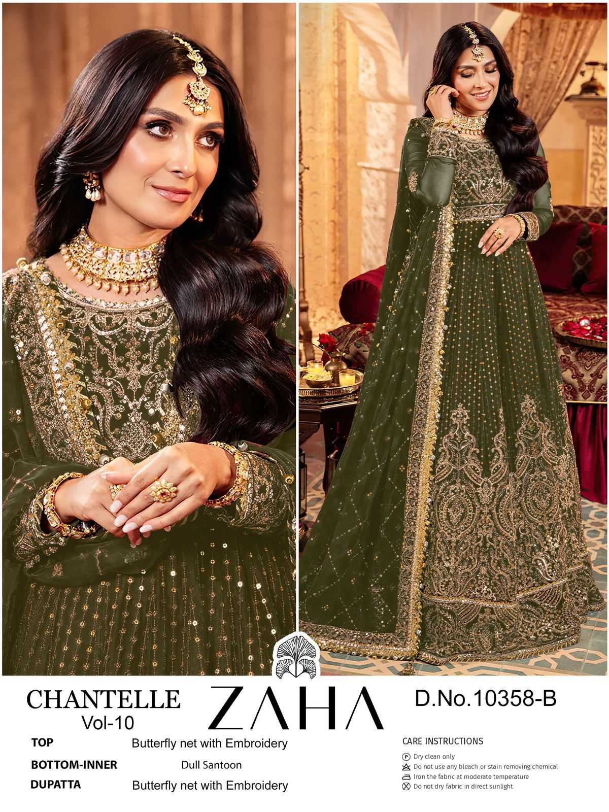 zaha chantelle vol 10 readymade moti work designer big size pakistani 3pcs dress