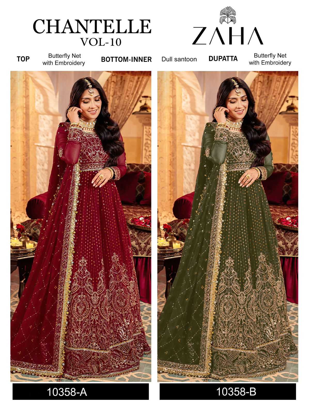 zaha chantelle vol 10 readymade moti work designer big size pakistani 3pcs dress