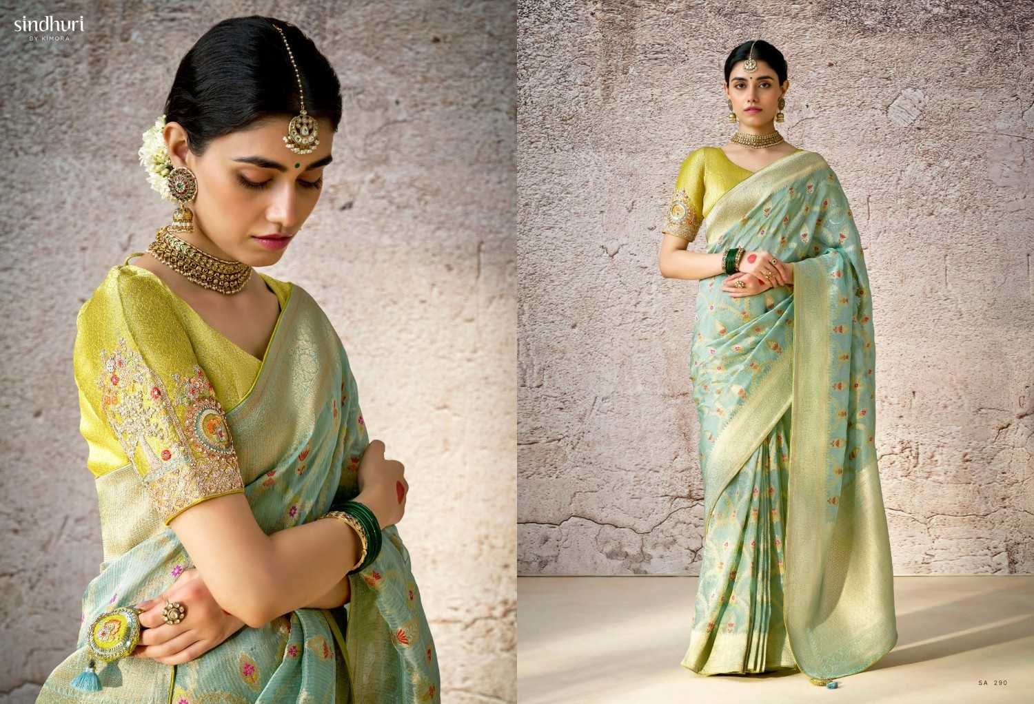 kashi by kimora 288 - 298 kora banarasi zari weaving pattern saree exports 