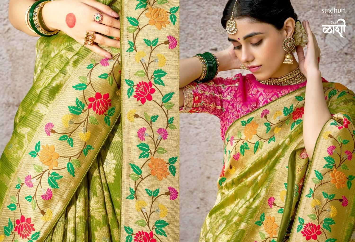 kashi by kimora 288 - 298 kora banarasi zari weaving pattern saree exports 