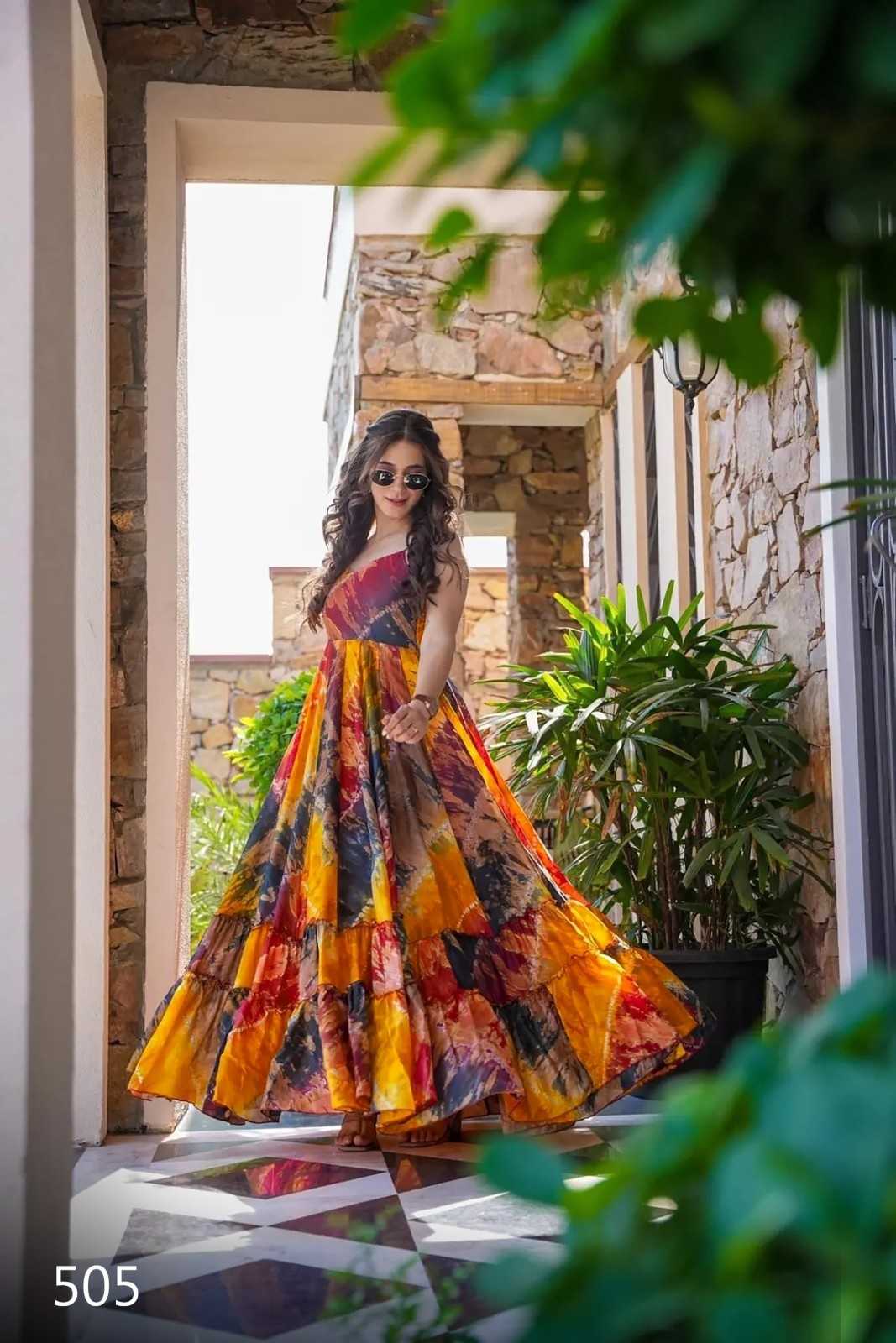 pr clora vol 5 rayon readymade digital print big size festive anarkali style gown 