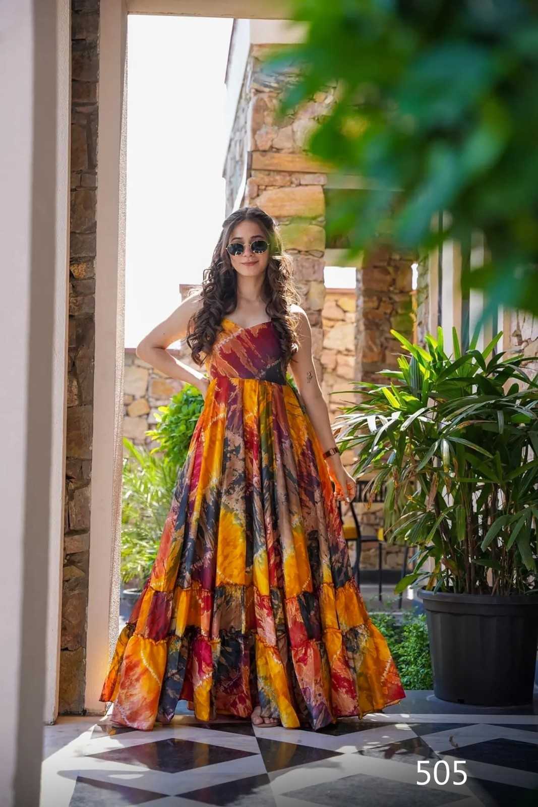 pr clora vol 5 rayon readymade digital print big size festive anarkali style gown 