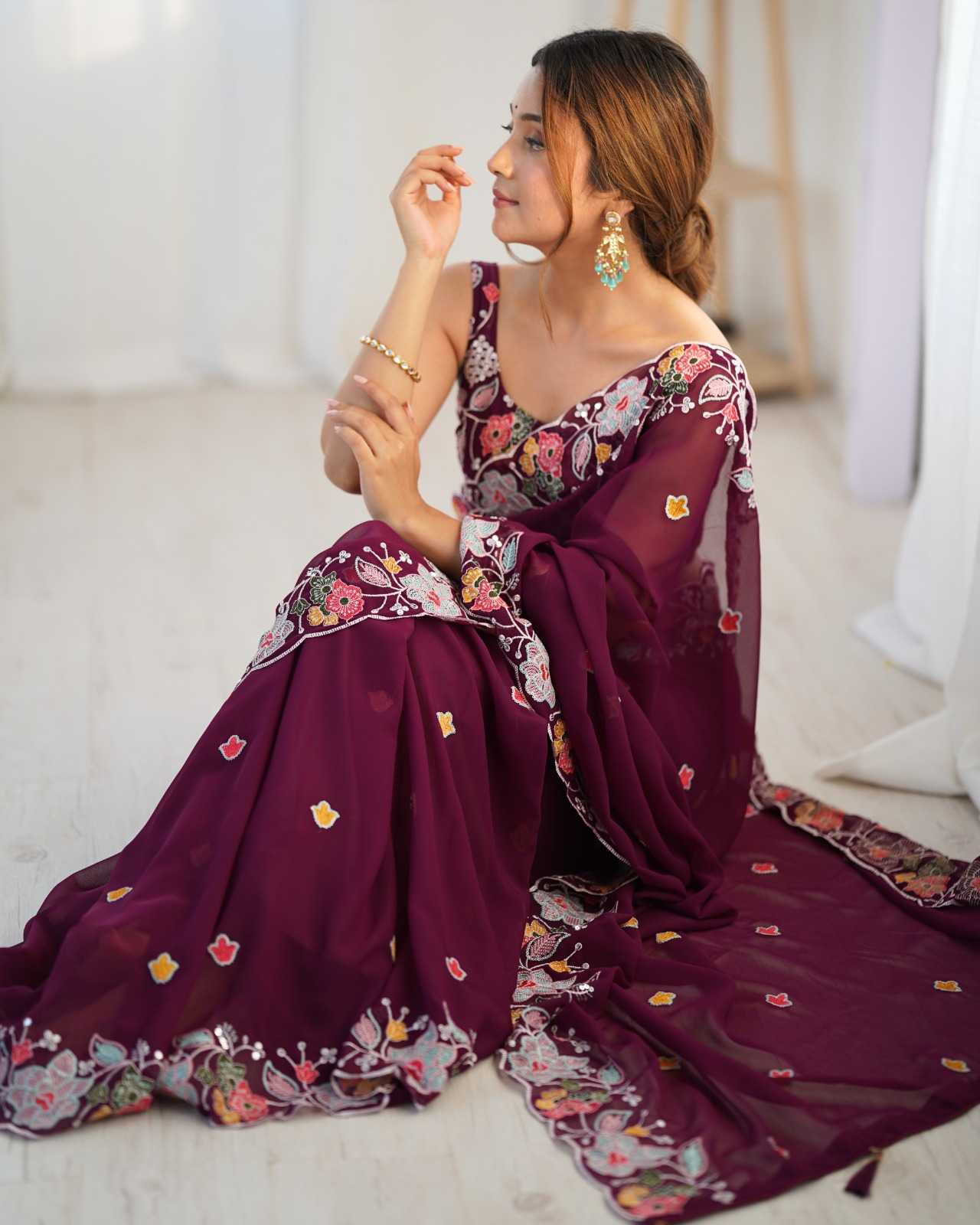 pr ds 690 multicolor sequence work georgette saree