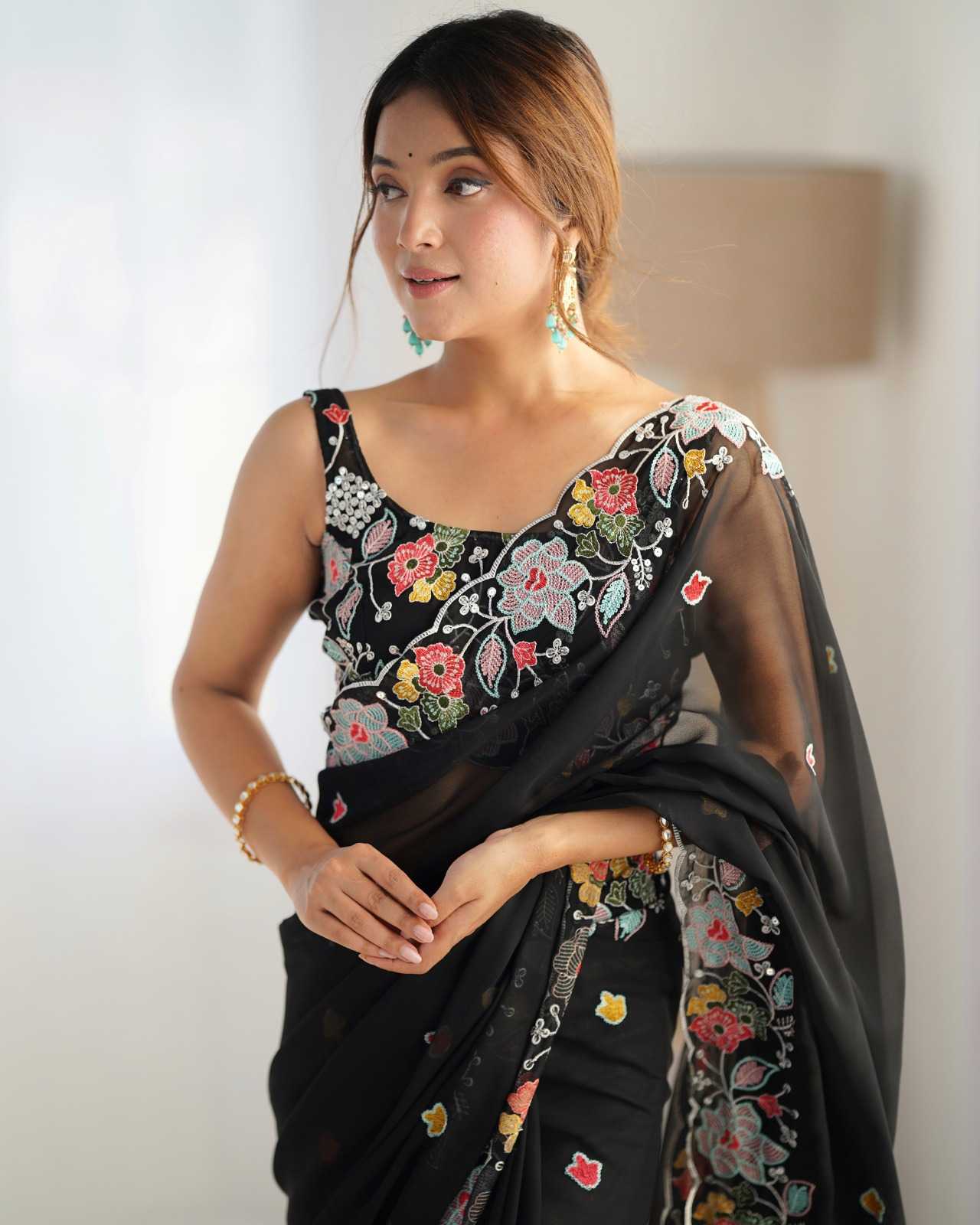 pr ds 690 multicolor sequence work georgette saree