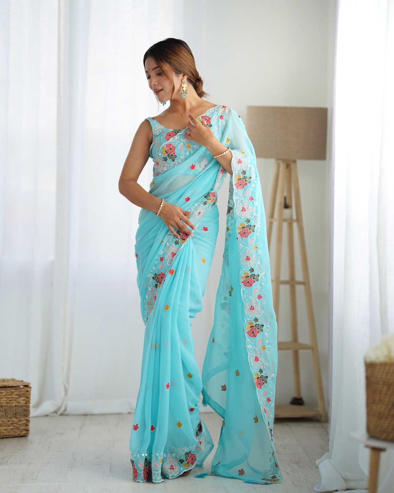 pr ds 690 multicolor sequence work georgette saree