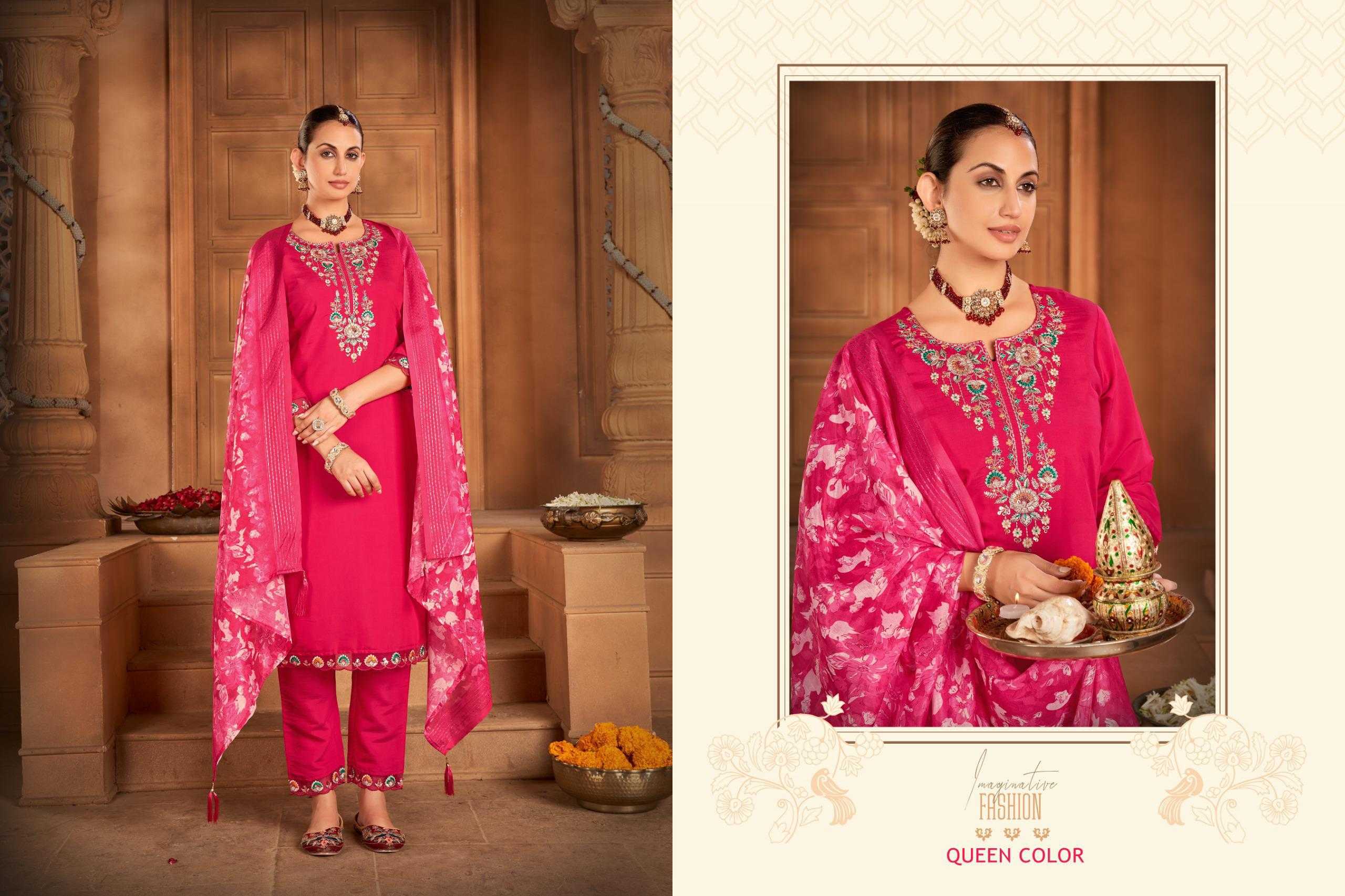 shringar by isavasyam corporation roman silk fancy combo set full stitch dress