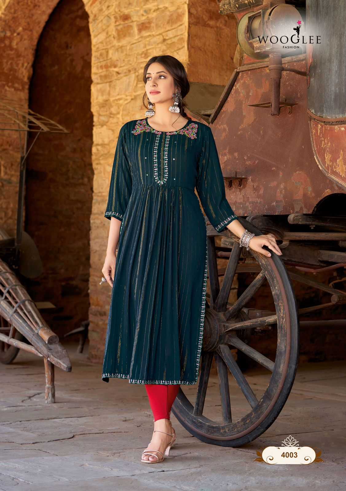 ananta by wooglee thread work rayon plus size readymade long kurti