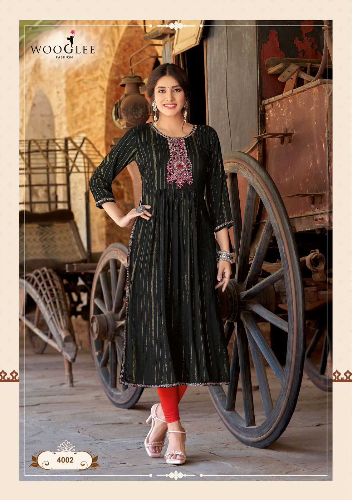 ananta by wooglee thread work rayon plus size readymade long kurti