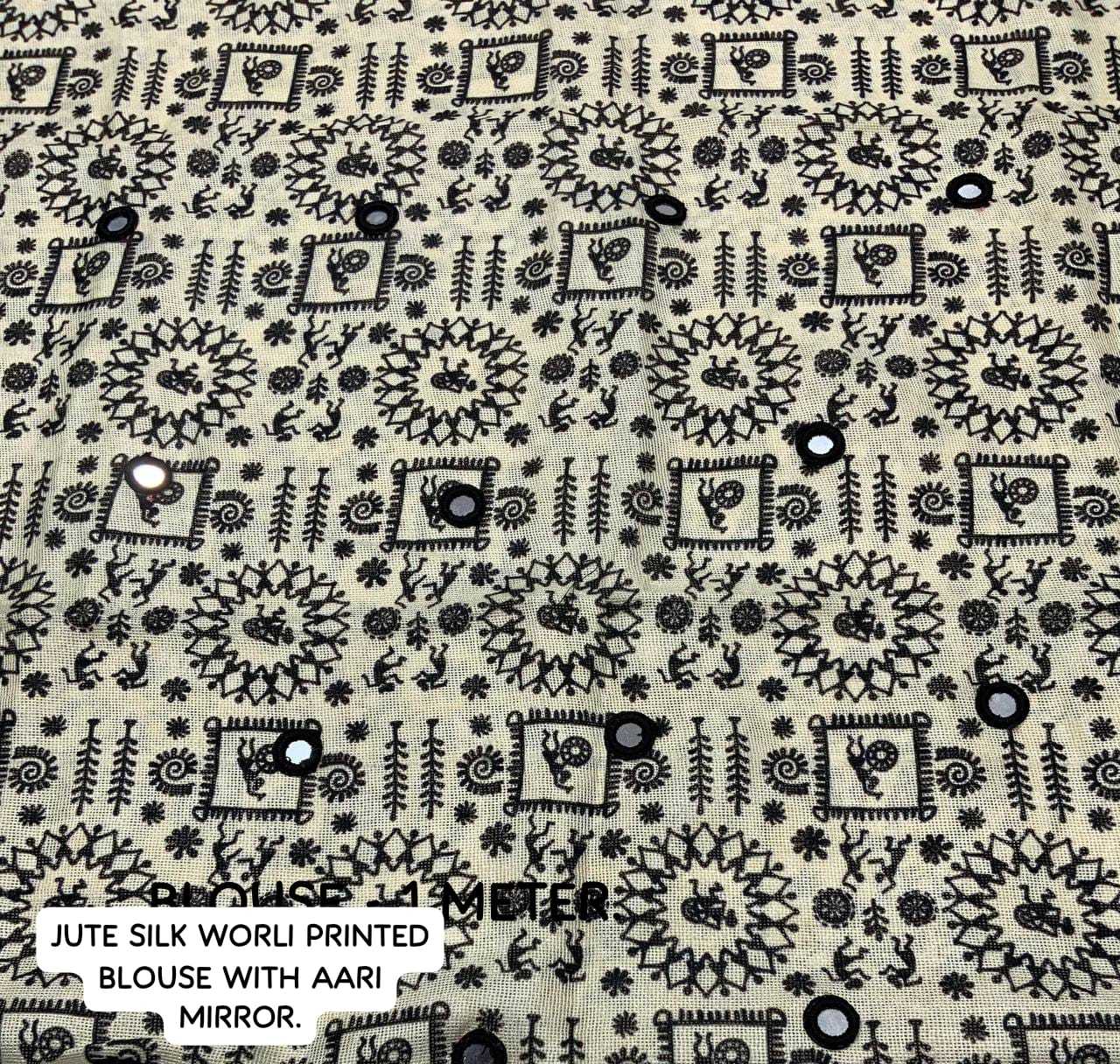 pr kc 153 linen worli printed mirror work chex saree