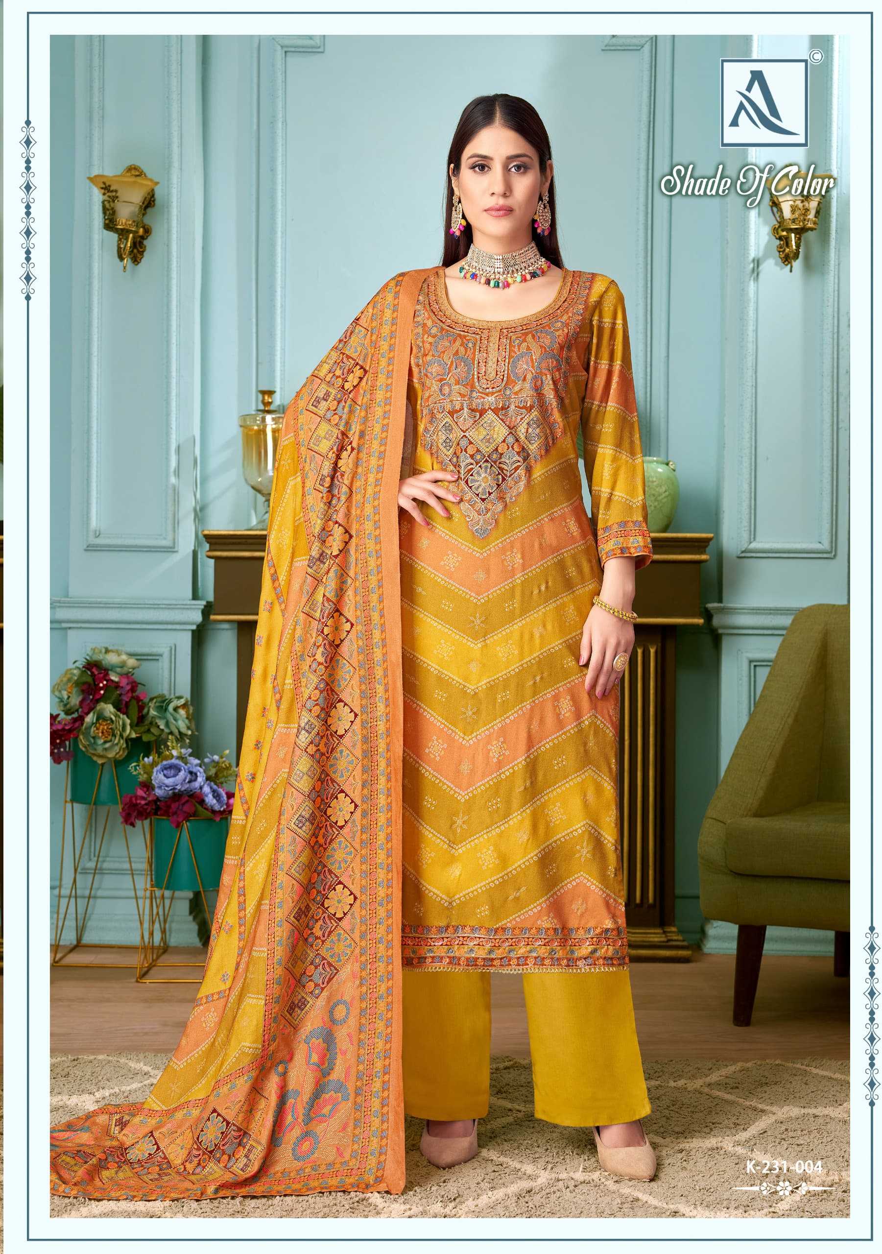shade of color by alok viscose pashmina casual pakistani 3pcs dress material 