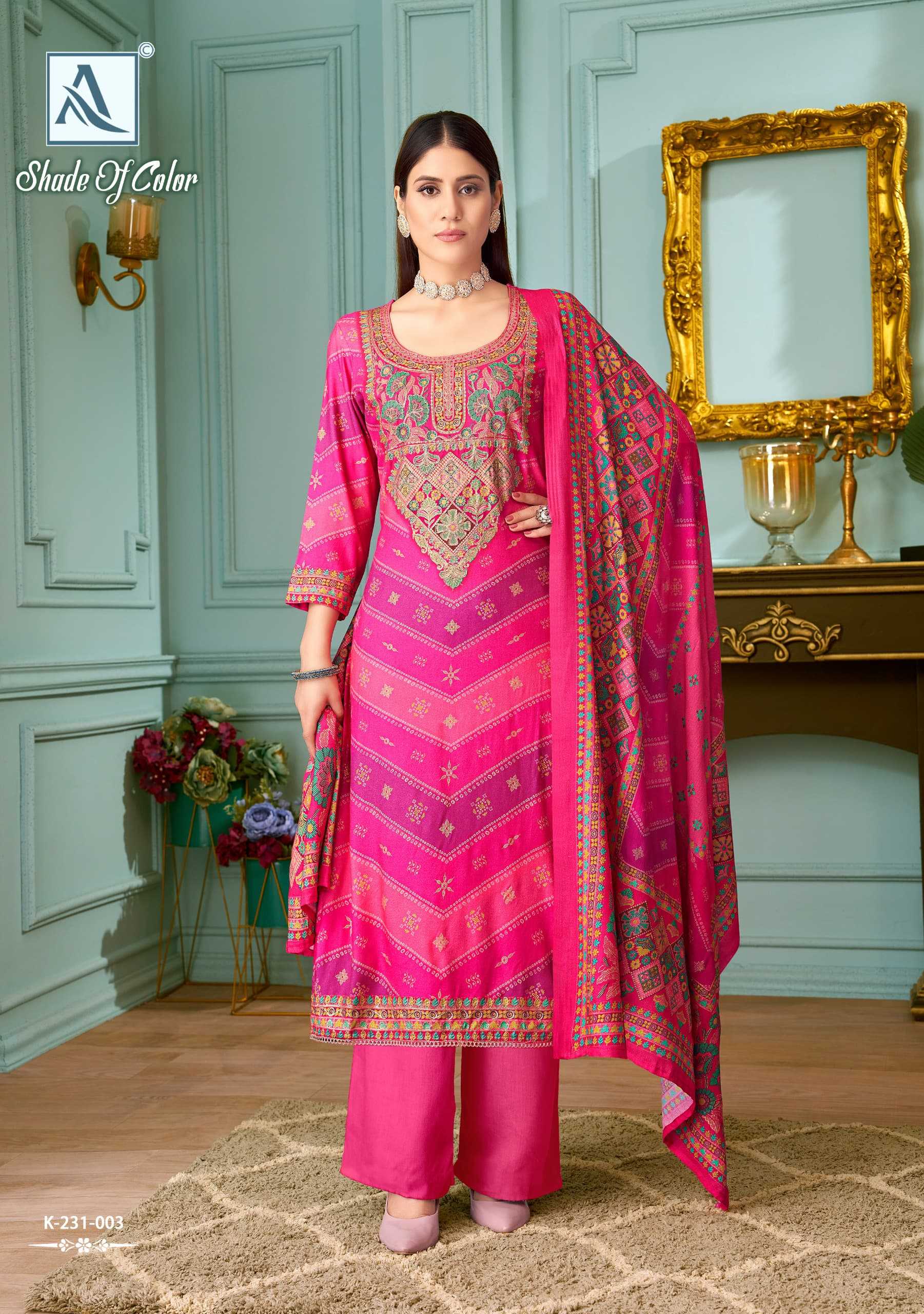 shade of color by alok viscose pashmina casual pakistani 3pcs dress material 