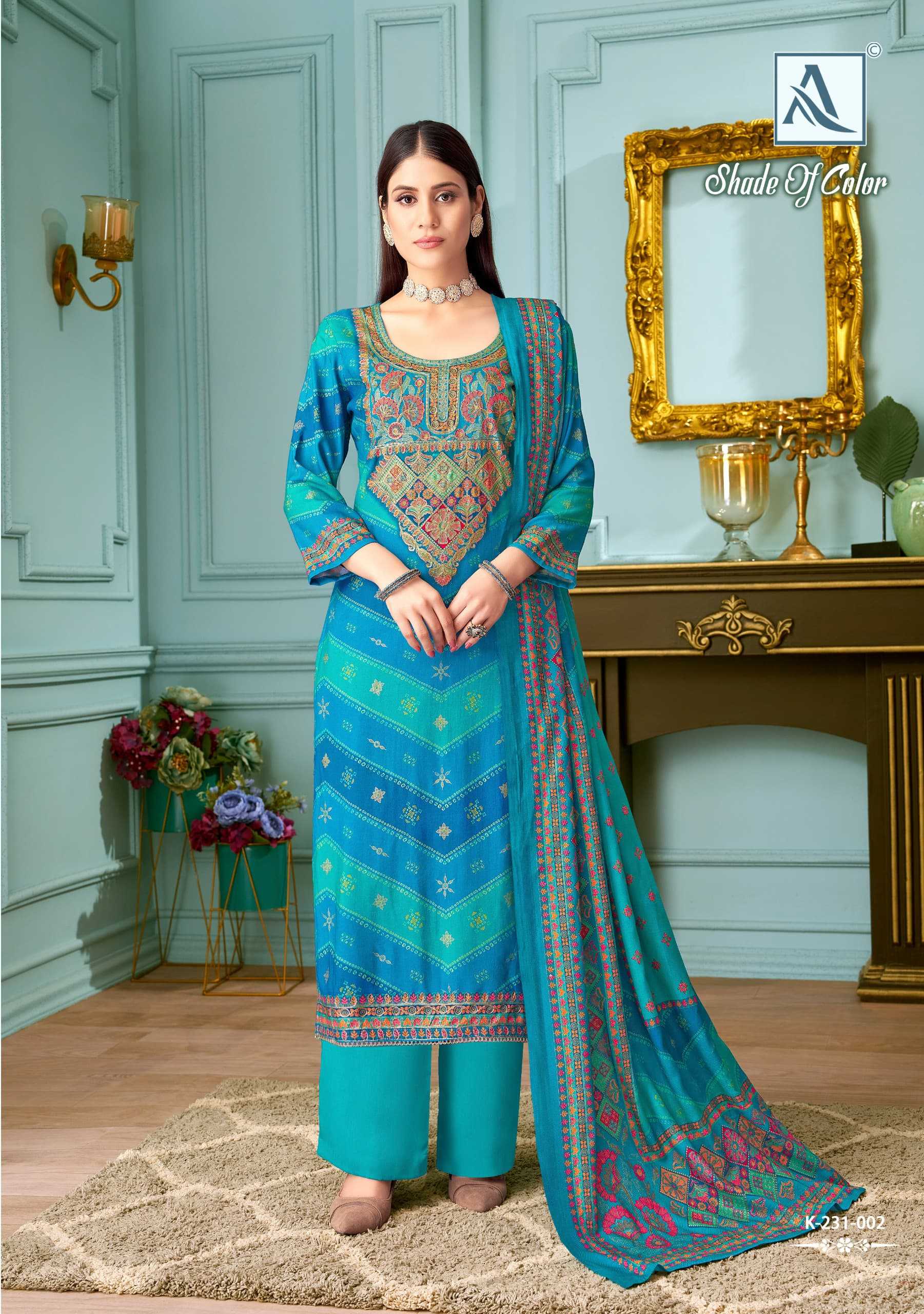 shade of color by alok viscose pashmina casual pakistani 3pcs dress material 