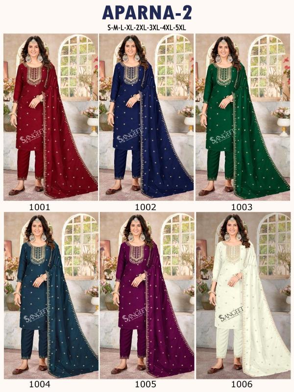 pr aparna vol 2 embroidery work vichitra silk big size combo readymade suits