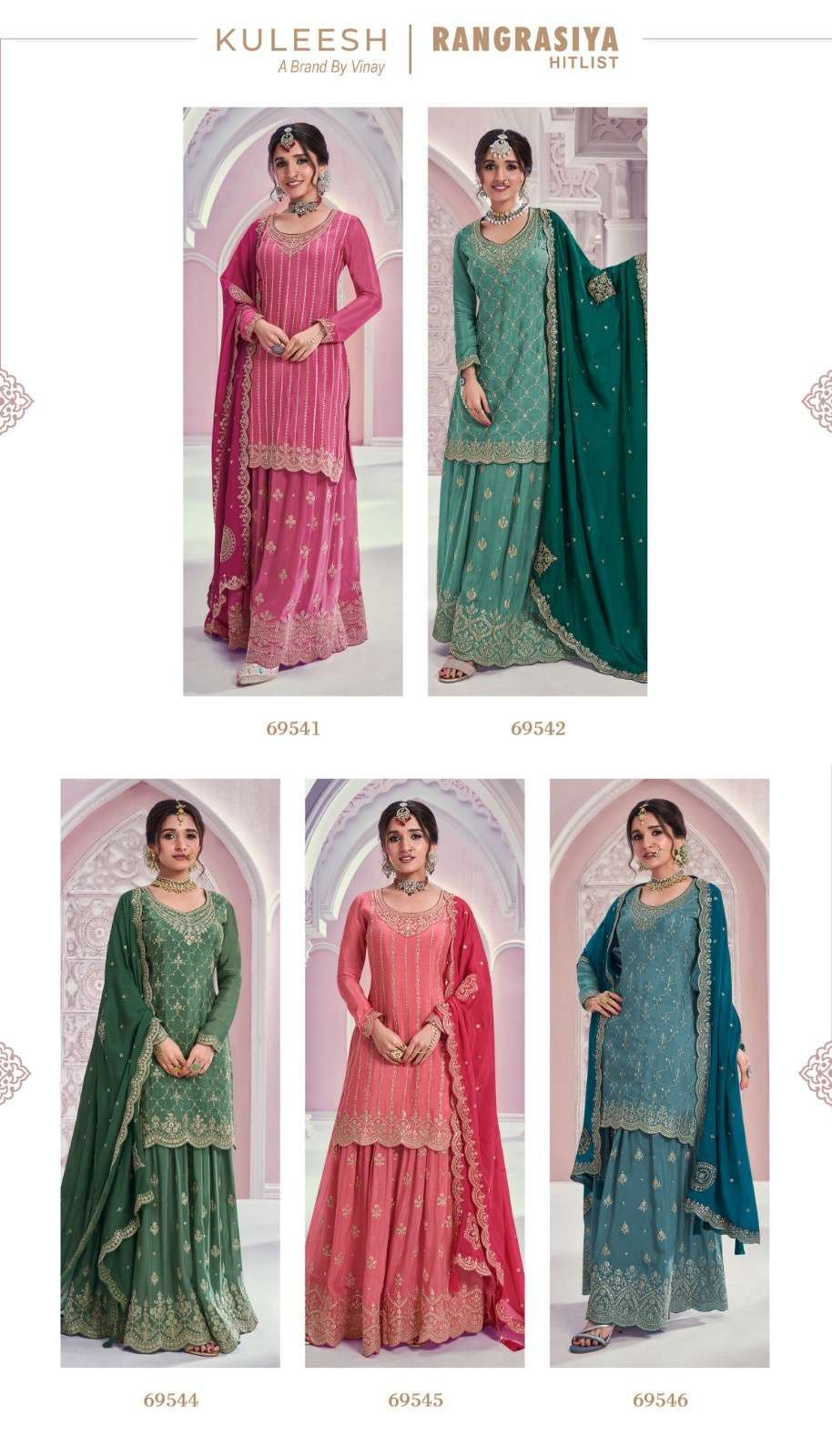 rangrasiya hitlist by vinay kuleesh heavy embroidery work sharara style chinon suits