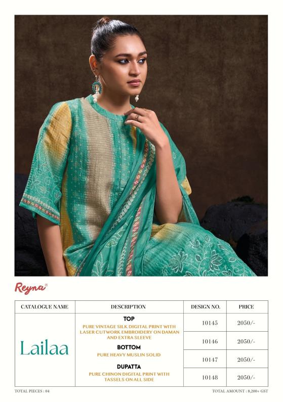 reyna lailaa digital printed vintage silk party wear trendy suits