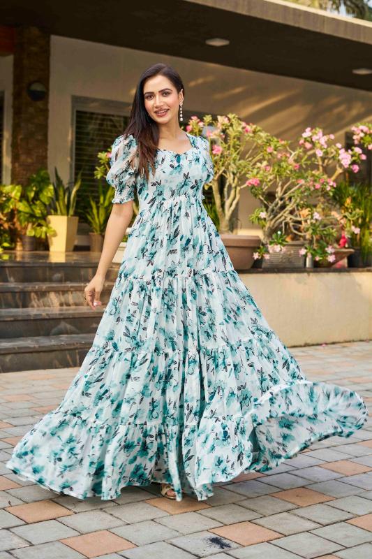 pr lotus flare multilayer georgette readymade shop trendy gown online