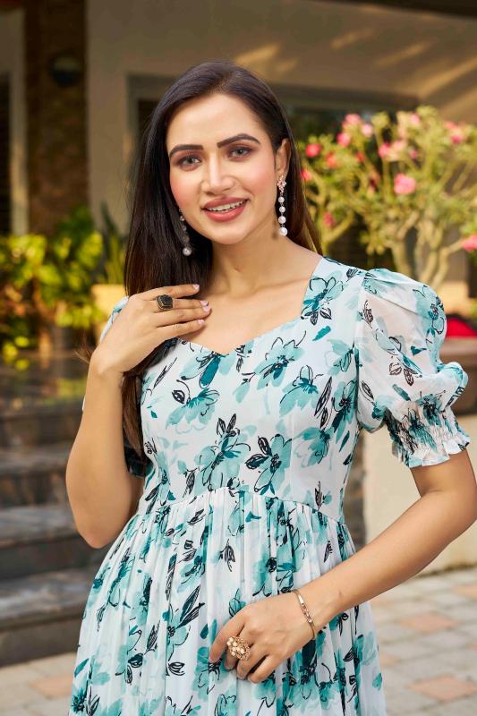 pr lotus flare multilayer georgette readymade shop trendy gown online