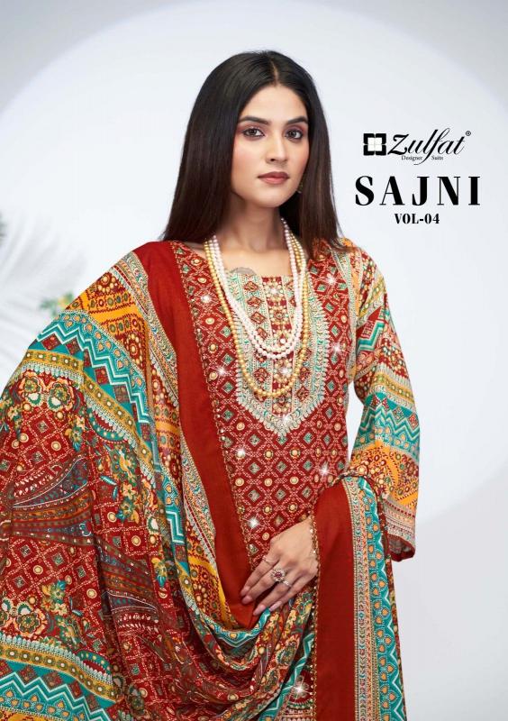 sajni vol 4 by zulfat jam cotton readymade plus size pakistani 3pcs dress for women 