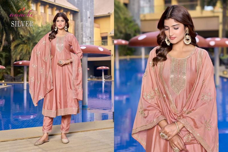 silver by aanchi readymade vichitra silk shop trendy 3pcs dress for womens 