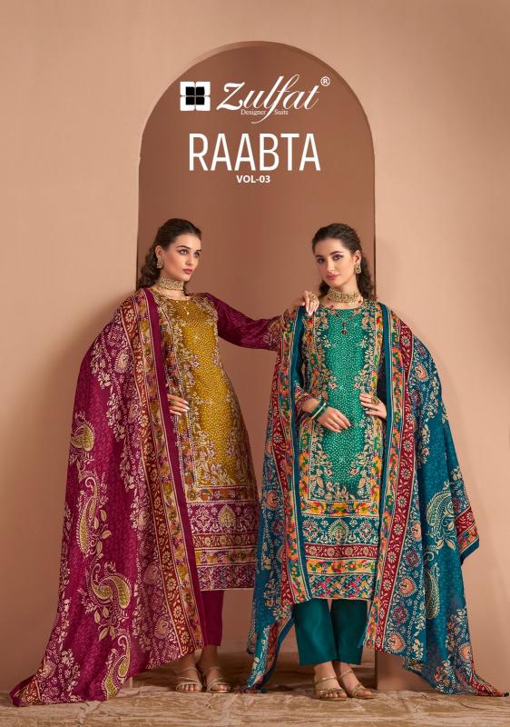 zulfat designer raabta vol 3 jam cotton full stitch big size party wear suits for women