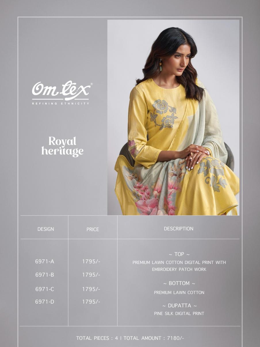 omtex royal heritage lawn cotton traditional wear unstitch 3pcs dress
