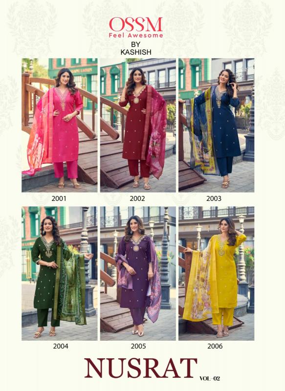 ossm nusrat vol 2 viscose roman silk readymade big size classic suit for ladies 
