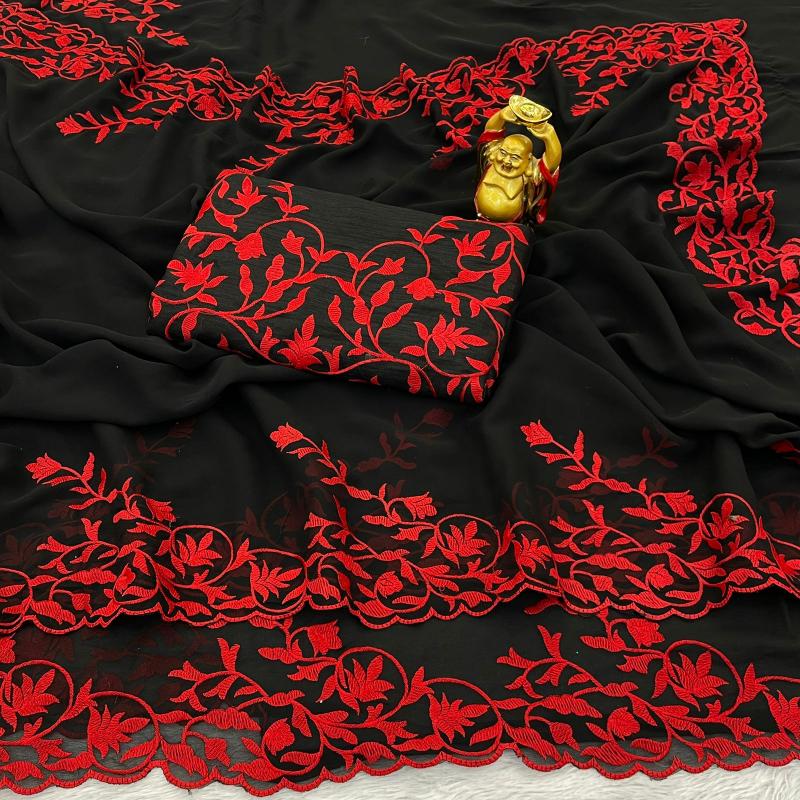 pr ds 733 georgette embroidery thread work designer sarees exports 