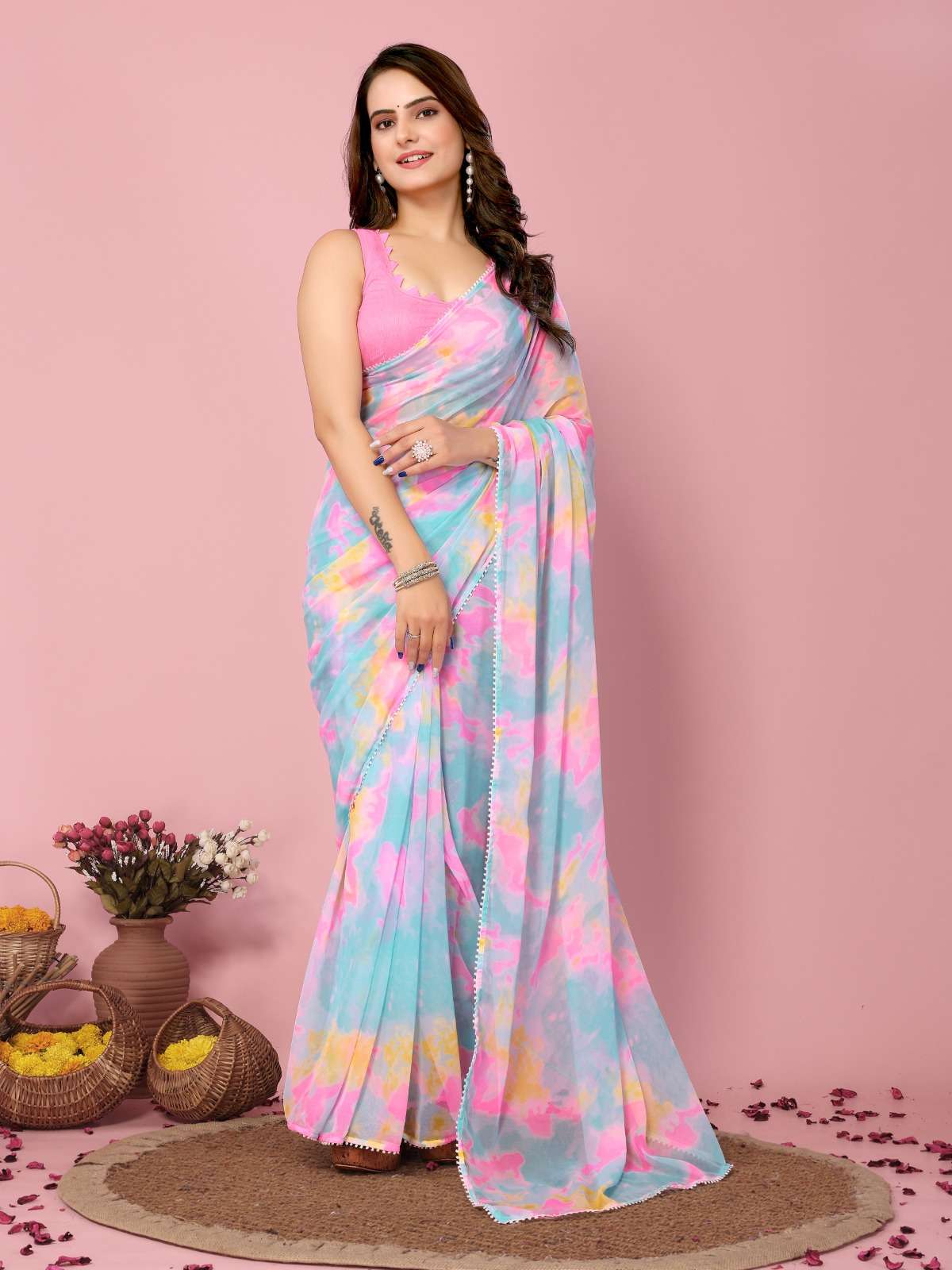 pr rakul vol 2 soft georgette casual pleats are stitch size adjust belt ready to wear saree
