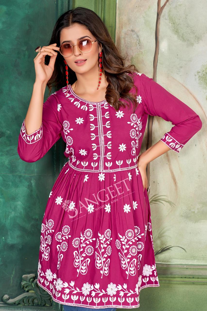 pr shikha malai rayon fully stitch plus size elegant style short kurtis 