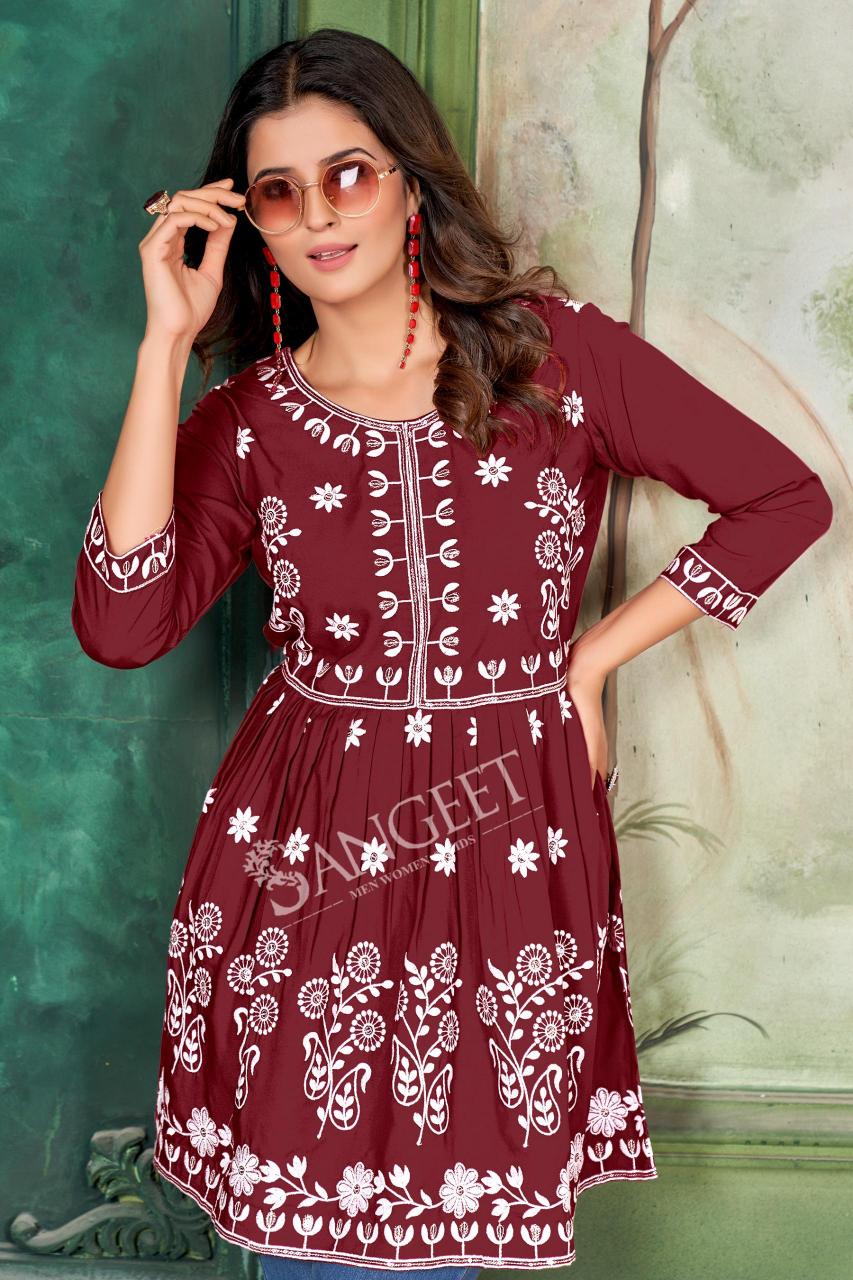 pr shikha malai rayon fully stitch plus size elegant style short kurtis 