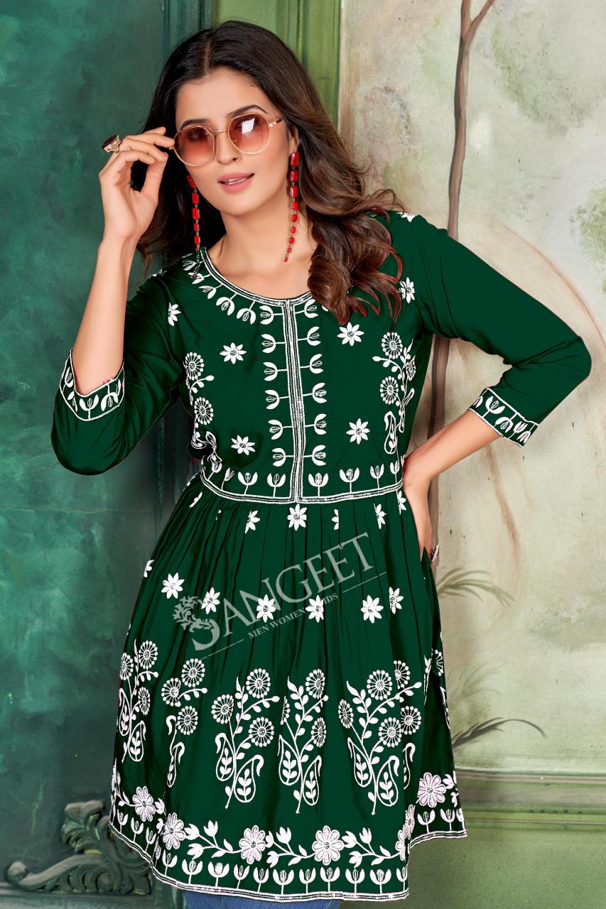 pr shikha malai rayon fully stitch plus size elegant style short kurtis 