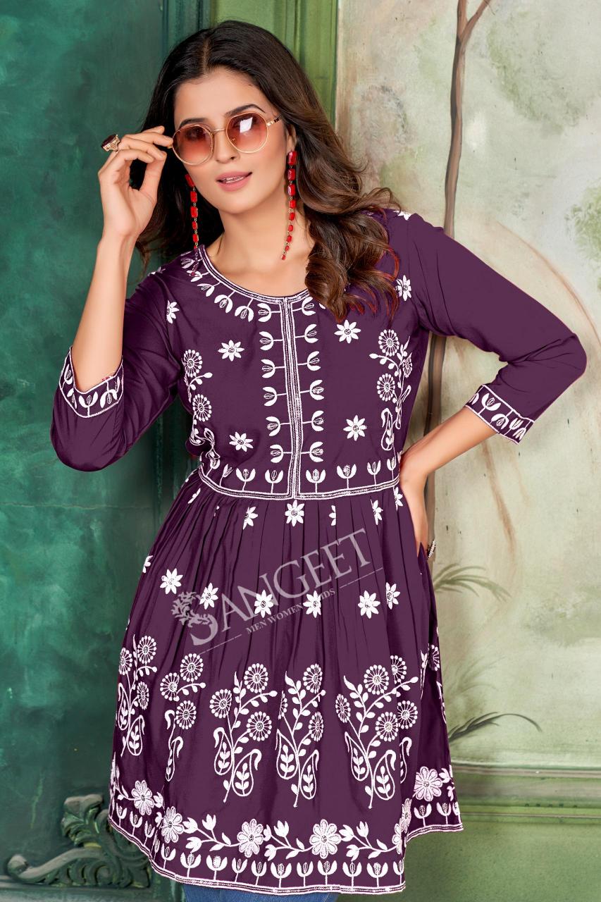 pr shikha malai rayon fully stitch plus size elegant style short kurtis 