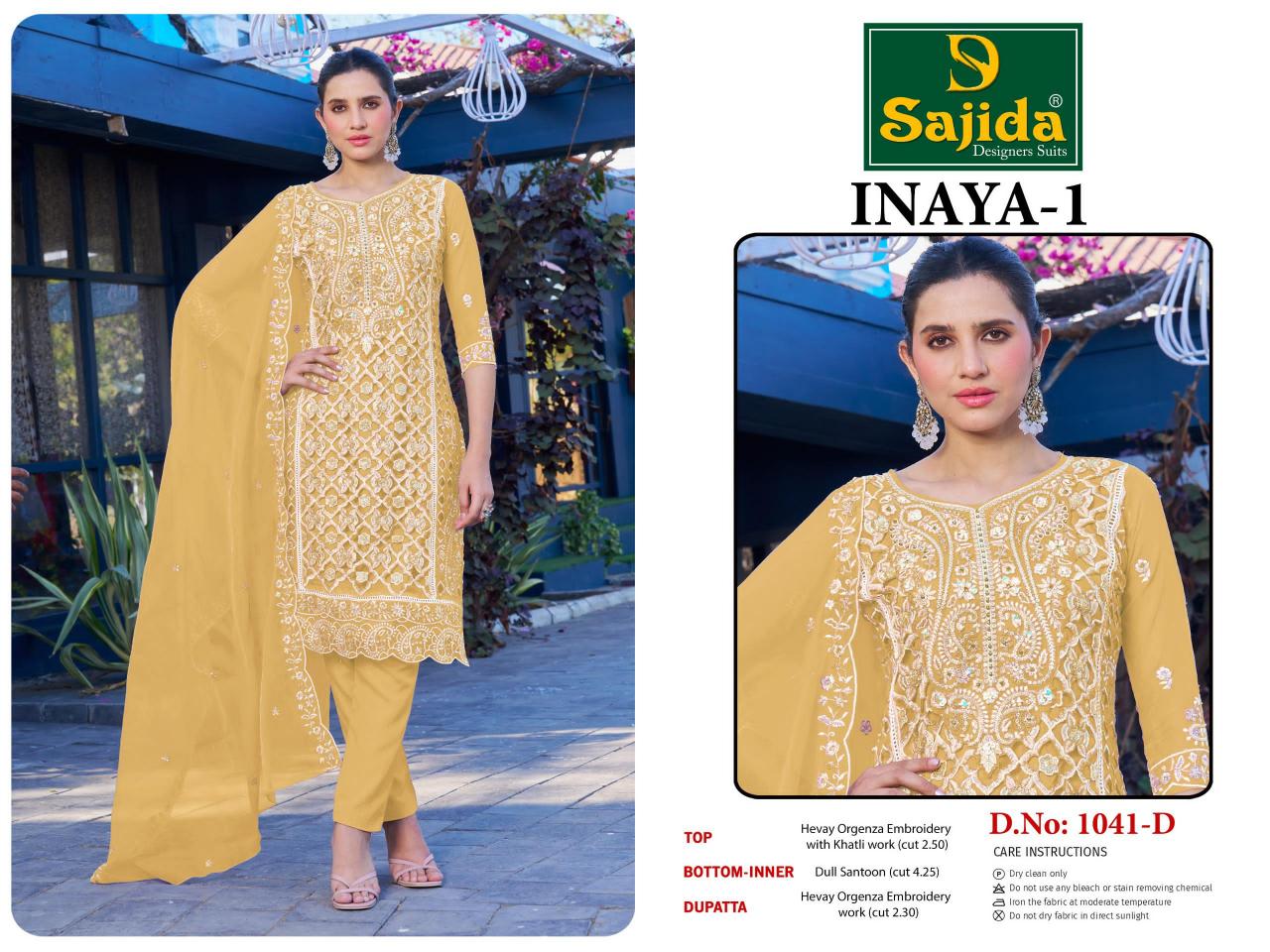 inaya vol 1 sajida designer organza pakistani suits online boutique